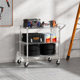 NTE 3 Tier Heavy Duty Rolling Utility Cart on Wheels, 990Lbs Capacity Rolling Wire Cart, Kitchen Carts on Wheels, NSF Commercial Metal Serving Cart with Handle and Shelf Liners for Kitchen, Restaurant