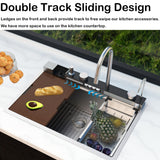 33x22 Inch Drop In Workstation Kitchen Sink - Multifunction 16 Gauge Stainless Steel Kitchen Sinks, Smart Digital Display Waterfall Chef Sinks with Pull-down Faucet & Multiple Accessories