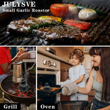 JULYSVE Small Cast Iron Smoker Box & Garlic Roaster Garlic Presses, Pre-Seasoned Wood Chip Smoker Box for Gas/Pellet/Charcoal Grills, Cast-Iron Garlic Baker