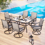 MFSTUDIO 7 PCS Patio Dining Set, Wood-Look Table & Brown Swivel Chairs