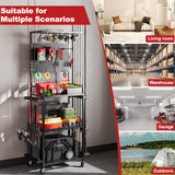 SEEAHEAD Fishing Rod Holders for Garage, Fishing Rod Storage Rack with Hooks & Wheels, Fishing Pole Holder Organizer, Tackle Box & Reel Storage Black
