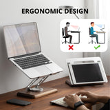 wood Laptop Stand for Desk, Laptop Riser with 360 Rotating Walnut Base, Adjustable Laptop Stand