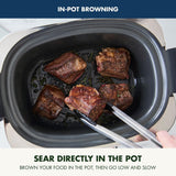 GreenPan Elite 14-in-1 Nonstick 6QT Electric Slow Cooker, PFAS-Free Ceramic Multi-Cooker, In-Pot Browning, Dishwasher Safe Lid & Removable Crock, Stainless Steel Steamer, Silicone Handles, Oxford Blue