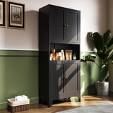 QPRVPTOW 69" H Kitchen Pantry Cabinet with Countertop,Kitchen Hutch Cabinet with Storage,Black Metal Storage Cabinet,Microwave Cabinet,