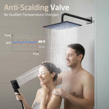 KES Black Bathtub Shower Faucet Set with 12" Rectangle Rain Shower Head, Shower System with 3-Modes Handheld Spray and Waterfall Tub Spout, cUPC Anti-Scald Valve included, XB6336S12-BK