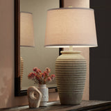 John Timberland Austin 28" Tall Jug Southwest Farmhouse Rustic Modern Table Lamps Set of 2 Sand Toned Ridged Finish Cream Shade Living Room Bedroom Bedside Nightstand House Office Home Kitchen