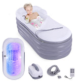 SereneLife Spa Bathtub with Bubble Massage Mat – Inflatable Bathtub with Pillow, Cup Holder, Remote Control for LED Lighting, Backrest and Armrests, Supporting Up To 190 lbs. 66" x 30" x 26"