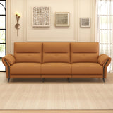 Modern 3-Seater Leather Recliner Sofa with Adjustable Headrest and Dual Motor Electric Functions in Saddle Brown