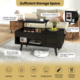 GIANTEX Lift Top Coffee Table, Modern Cocktail Table with Hidden Compartment, Open Shelf & Cabinet, Wooden Flip Top Center Table, Pull up Coffee Table for Home Office, Living Room (Black)