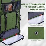 Goture Fishing Backpack with Cooler, 72L 600D Tackle Backpack Included 4 3700 Tackle Boxes, Dry & Wet Split Compartment, Large Fishing Tackle Bag with Rod Holders,Rain Cover for Travel Camping Hiking