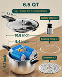 WantJoin Pressure Cooker Stainless Steel 6.5 Qt, Commercial Stove Top Pressure Cooker Pot Used for Pressure Foodie or Steaming, Compatible with Gas & Induction Cooker