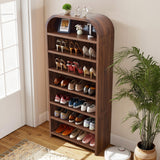weselon 70" Tall Arched Shoe Cabinet for Entryway, 7-Tier Large Capacity Shoe Storage Organizer for 28 Pairs, Freestanding Wooden Rack with Adjustable Shelves for Boots, Sneakers & Heels (Walnut)
