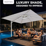 Midtown Umbrellas 10x10 Ft Outdoor Cantilever Patio Umbrella w/Sunbrella Heather Tan Fabric - Tilt 360° Rotate Offset Patio Umbrella, Deck Patio Umbrella, Backyard Umbrella & Garden Umbrella - Silver Frame