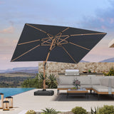 PURPLE LEAF Patio Umbrella 9' x 12' 360° Rotation, Wood Grain, Grey