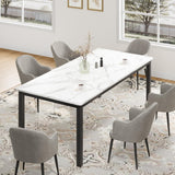 BouPower 70.9" Industrial Dining Table for 6-8, Wooden Rectangular Kitchen Table with Sturdy Metal Legs, Long Dinner Tables with Mortise Tenon Design for Dining Room, Home Office, Living Room
