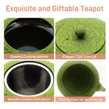 YJX 60.9oz Large Cast Iron Teapot, Big Tea Kettle for Stovetop Safe, Green Cast Iron Kettle Teapot with Stainless Steel Infuser for Loose Tea and Tea Bags(1800ml)