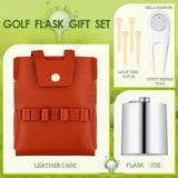 Remerry Golf Flask Gift Set 7 oz Stainless Steel Flask with Leather Case Golf Accessories (Brown)
