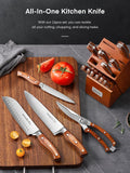 Kitchen Knife Set, 16 Pcs Stainless Steel Kitchen Knife Set with Sharpener & Wooden Block, Knife Block Set with Wood Handle, Chef, Santoku, Bread, Utility, Paring & Carving Fork Knife, Brown