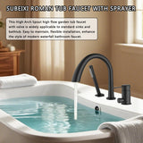 SUBEIXI Roman Tub Faucet with Hand Shower Matte Black 3 Hole Deck Mount Bathtub Faucet with Sprayer All Metal High Flow Bathtub Faucet Tub Filler High Arch Spout