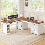 Farmhouse L Shaped Electric Standing Desk, 63" x 67" Height Adjustable Home Office Executive Desk with Drawers