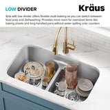 KRAUS Premier 32-inch Undermount 50/50 Double Bowl Low Divider 18-Gauge Stainless Steel Kitchen Sink with Strainers (x2), KBU32