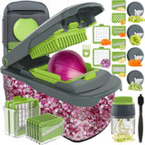 Ourokhome Veggie Chopper and Dicer with Container, Manual Hand Food Mandolin Slicer with 4 in 1 Handheld Vegetable Spiralizer (12 in 1, Gray)