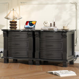 RECHHX Solid Wood Curved Nightstand with Charger Station, Water-Based Painted Bedside Tables with 3 Drawer Storage, Farmhouse End Table with Carved for Bedroom, Living Room, Black