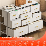 YILQQPER Wide Dresser for Bedroom TV Stand Entertainment Center with Large Chest of 9 Drawers for 50'' TV with Leather Front, Metal Handles for Closet, Entryway, Living Room, Glacier White