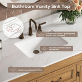 DELUXE LIVING 48 Inch Bathroom Vanity with Sink Combo, Classic Bathroom Cabinet with Countertop & Backsplash, Solid Wood Vanity with Soft Closing Doors & Dovetail Drawers, Ceramic Sink, Light Walnut