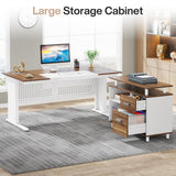 Tribesigns 63 Inch Executive Desk with File Cabinet, L Shaped Office Desk with Drawers and Storage Shelves