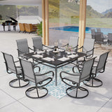 MFSTUDIO 9 PCS Patio Dining Set, 57.5" Square Table & Grey Swivel Chairs
