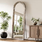 Pocetry Arched Full Length Floor Mirror 63"x21", Triple-Layer Solid Wood Frame, Rustic White Farmhouse Full Body Mirror with Stand for Bedroom, Living Room, Entryway & Hallway Home Decor