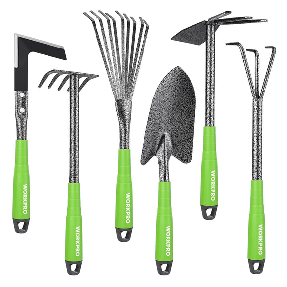 6-Piece Garden Tool Set, Heavy Duty Gardening Hand Tools with Soft Rubber Handle, Including Trowel, Rakes