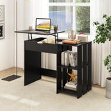 Tangkula Computer Desk with Lift Top, Space Saving Standing Desk with Hidden Compartment and Open Storage Shelves