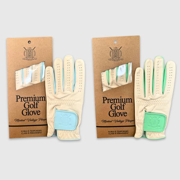 Modest Vintage Player Ltd PRO Pastel Cabretta Leather Golf Gloves L/H - Blue & Green (2 Pack) (Large)
