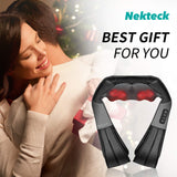 Neck and Back Massager with Soothing Heat, Electric Deep Tissue 3D Kneading Massage Pillow for Shoulder Nekteck
