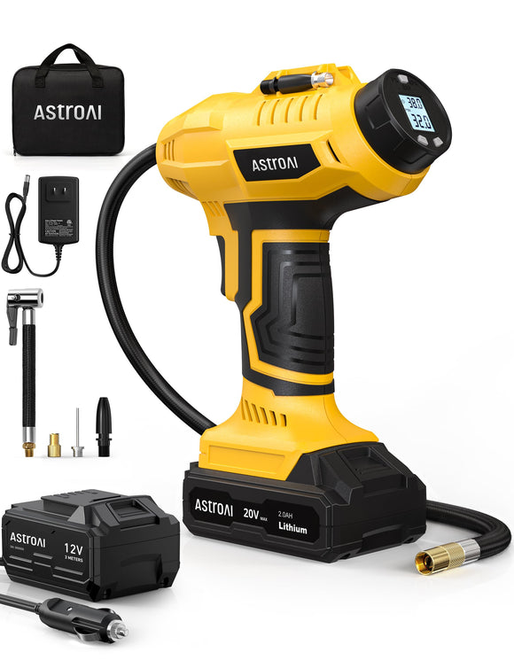 AstroAI Cordless Tire Inflator Air Compressor 20V Rechargeable Battery Powered 160PSI Portable Air Pump AstroAI