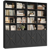 FACBOTALL 72.8" Large Bookshelf, Farmhouse Bookshelf with 8 Doors, Black