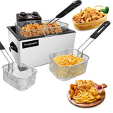 5L 1300W Deep Fryer with 3 Baskets, Yangbowan Electric Deep Fryer for Home Use, with Time & Temperature Control, Stainless Steel Lid with Viewing Window and Perfect for Kitchen, Fish Fry