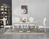 Maotifeys White Marble Dining Table for 6 Modern Luxury Faux Marble Kitchen Table for 4-6, 68" Large Dining Room Tables with U-Shape Silver Stainless Steel Base