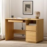 MoomJiee 47" Home Office Desk with Charging Station Natural Oak