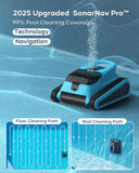 Pool Robot Vacuum for Inground Pools: Cordless Robotic Pool Cleaners with Hook 180W Suction Auto Vacuums Wall Climbing Waterline Scrubbing Cleaning 150 Mins Long Battery Up to 2,000 sq.ft