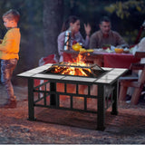 Fire Pit Table for Outside 37 Inch Square Firepits with Grill Large Wood Burning Heavy Duty Steel BBQ Bonfire Pit Garpans