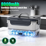 Akhia 7.6 Cups Cordless Electric Lunch Box for Adults, 8000mAh Rechargeable Lunch Box with Automatic Heating, Gray Cordless Heated Lunch Box for Office/Outdoor/Truck Gifts Fathers Day for Dad Husband