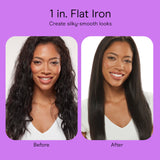 Conair Double Ceramic Flat Iron, 1-Inch Flat Iron Hair Straightener with Claw Clip, 5 Heat Settings, Extra-Long Floating Plates, White