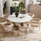 Hyfirm Velvet Dining Chairs Set of 6, Khaki Upholstered Barrel Armchairs with Gold Metal Legs for Kitchen Island