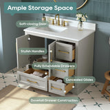 DELUXE LIVING 36 Inch Bathroom Vanity with Sink Combo, Solid Wood Frame with Mable Top & Backsplash, Fully-Assembled with Soft-Closing Doors & 4 Drawers, Greige