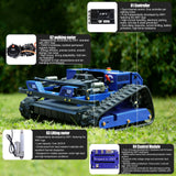 AIWEIYA-Remote Control Lawn Mower,Oil-Electric Hybrid Crawler Track Mower,3-15CM Cutting Height Professional Landscape and Estate Mower for 100% Slope(45°) Large Turf Grass Cutting