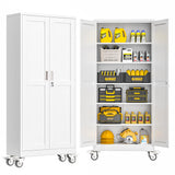 Metal Garage Storage Cabinet with Lock, Steel Tool Cabinet with 2 Doors and 5 Adjustable Shelves