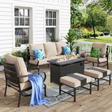 MFSTUDIO 6 Piece Metal Patio Furniture Set with Fire Pit Table, Beige